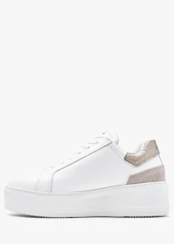 Sibley White Leather Gold Flash Flatform Trainers