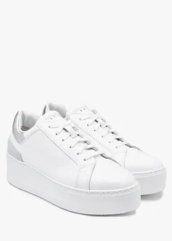 Sibley White Leather Silver Flash Flatform Trainers