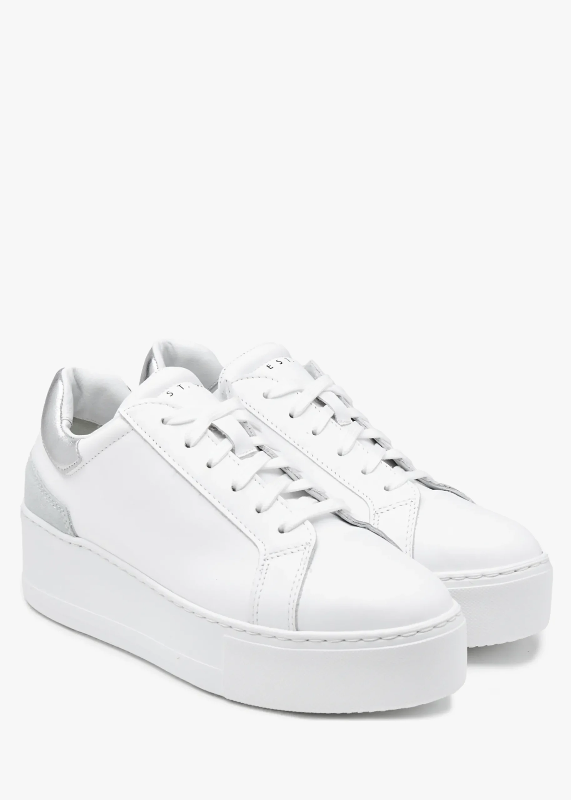 Sibley White Leather Silver Flash Flatform Trainers