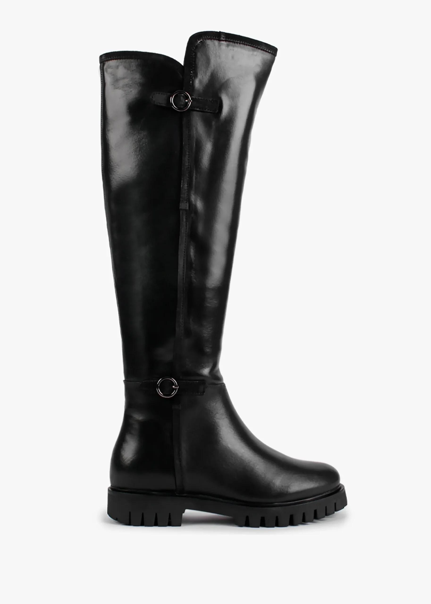 Sictor Black Leather Double Buckle Over The Knee Boots