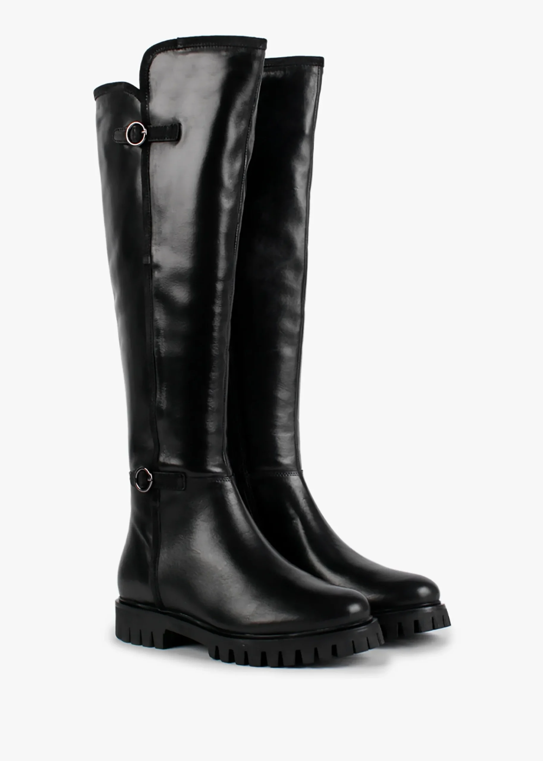 Sictor Black Leather Double Buckle Over The Knee Boots