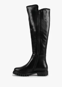 Sictor Black Leather Double Buckle Over The Knee Boots
