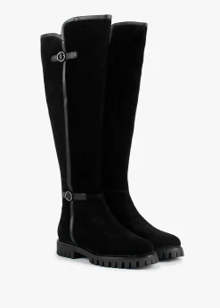 Sictor Black Suede Double Buckle Over The Knee Boots