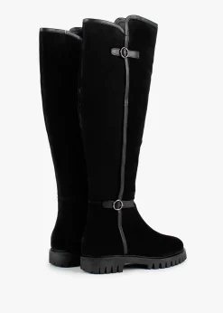 Sictor Black Suede Double Buckle Over The Knee Boots