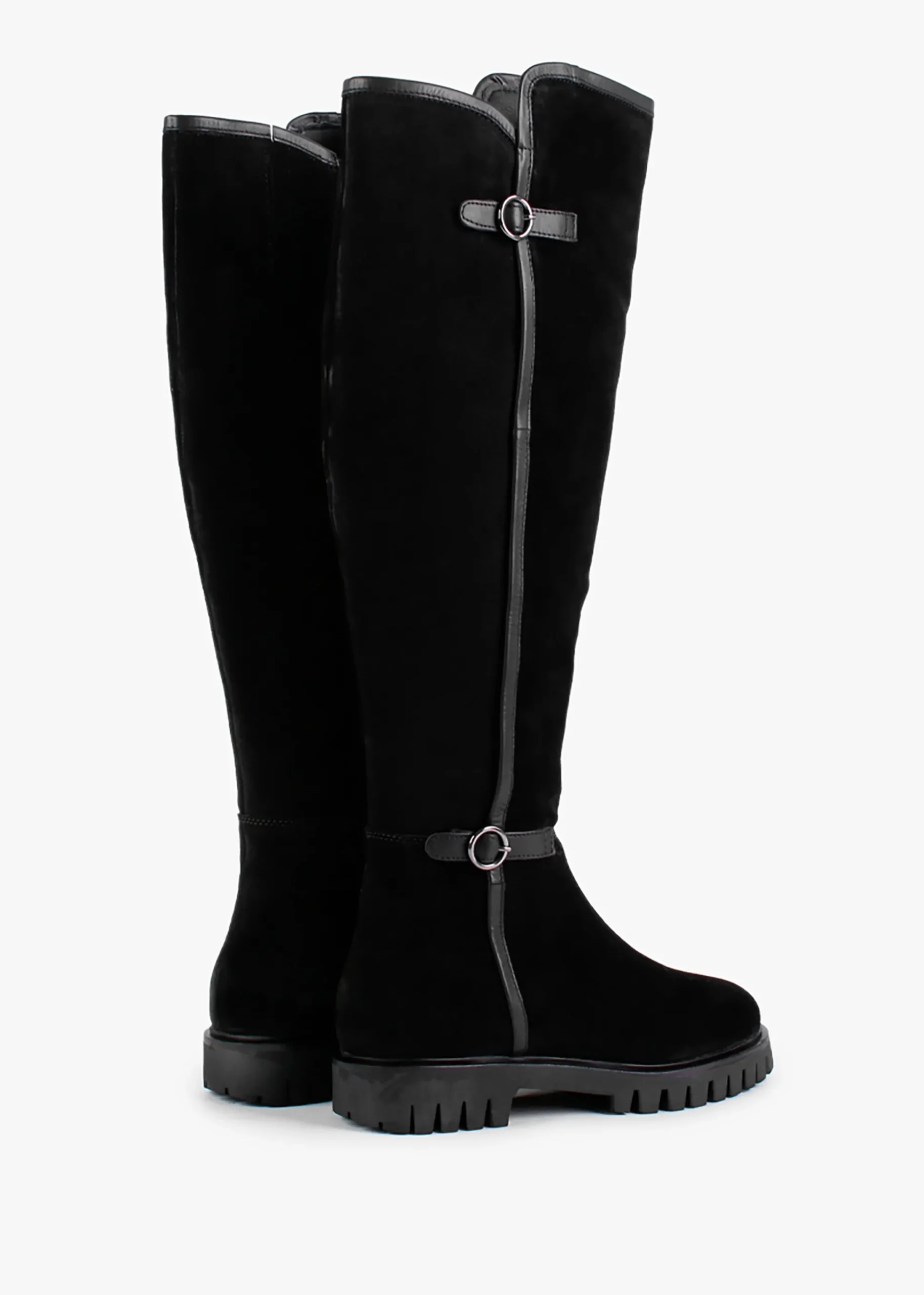 Sictor Black Suede Double Buckle Over The Knee Boots