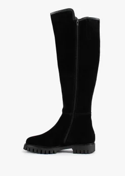 Sictor Black Suede Double Buckle Over The Knee Boots