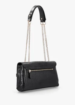 Silvye Black Moc Croc Shoulder Bag