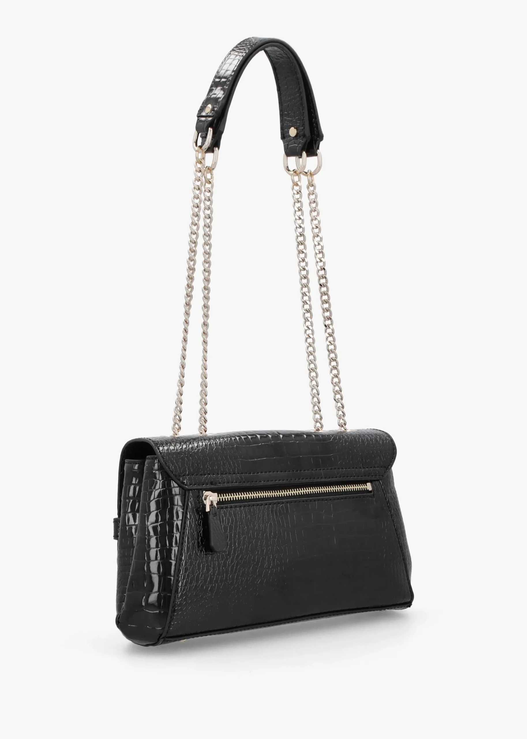 Silvye Black Moc Croc Shoulder Bag