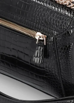 Silvye Black Moc Croc Shoulder Bag