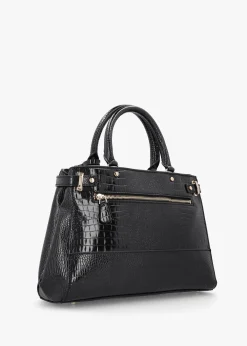 Silvye Luxury Black Moc Croc Satchel Bag