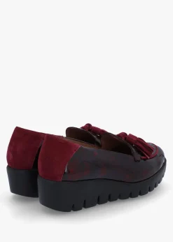 Simone Burgundy Patent Moc Croc Low Wedge Moccasins