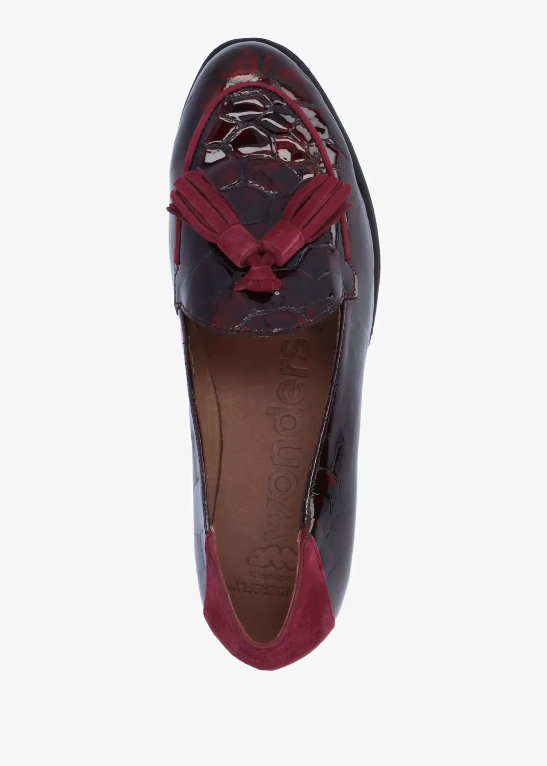 Simone Burgundy Patent Moc Croc Low Wedge Moccasins