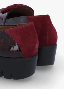 Simone Burgundy Patent Moc Croc Low Wedge Moccasins
