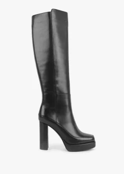 Sippy Black Leather Platform Knee Boots