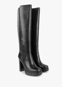 Sippy Black Leather Platform Knee Boots