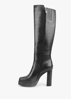 Sippy Black Leather Platform Knee Boots