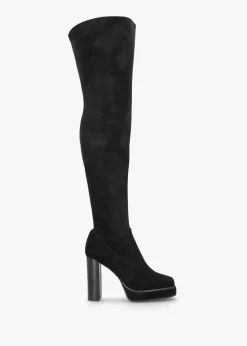 Sippy Black Suede Over The Knee Platform Heeled Boots