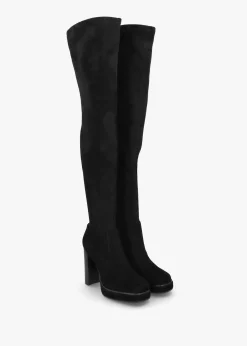 Sippy Black Suede Over The Knee Platform Heeled Boots
