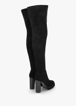 Sippy Black Suede Over The Knee Platform Heeled Boots
