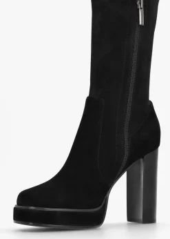 Sippy Black Suede Over The Knee Platform Heeled Boots