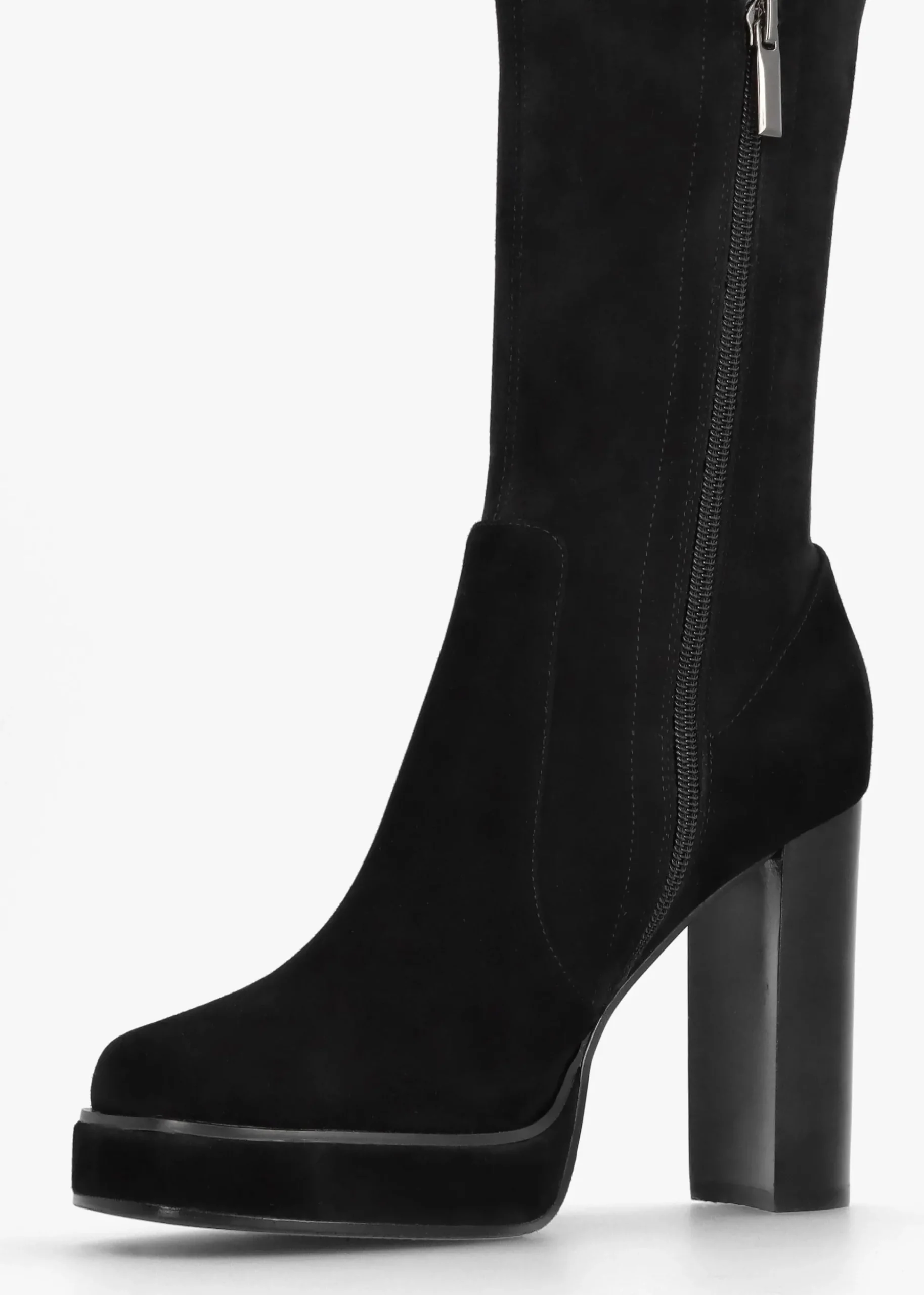 Sippy Black Suede Over The Knee Platform Heeled Boots