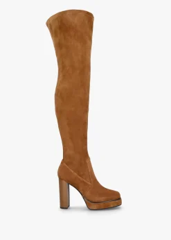 Sippy Tan Suede Over The Knee Platform Heeled Boots
