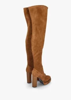 Sippy Tan Suede Over The Knee Platform Heeled Boots