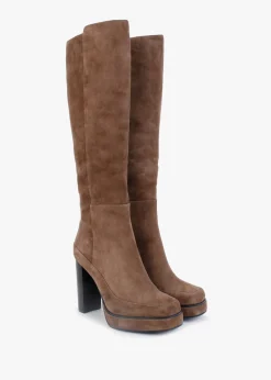 Sippy Tan Suede Platform Knee Boots