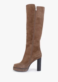Sippy Tan Suede Platform Knee Boots