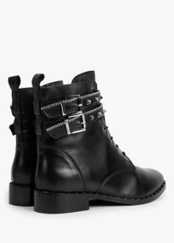 Sitfield Black Leather Studded Biker Boots