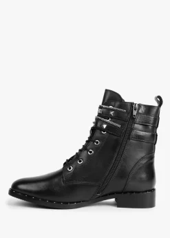 Sitfield Black Leather Studded Biker Boots