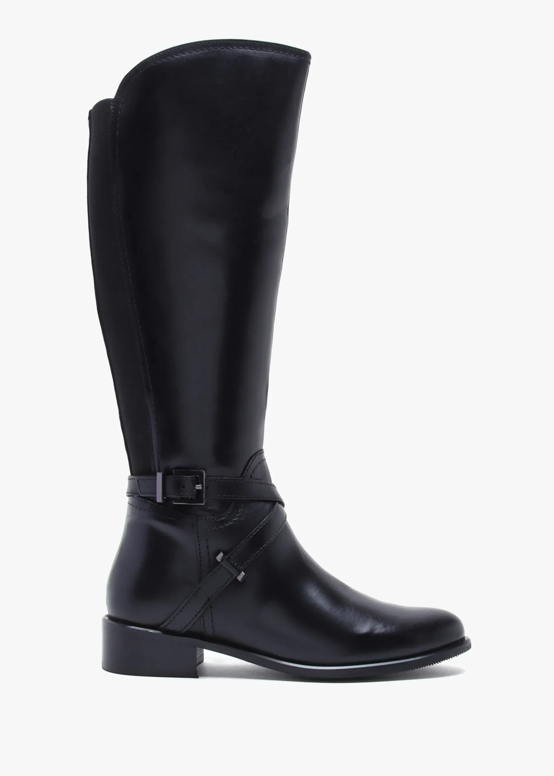 Slasty Black Leather Knee Boots
