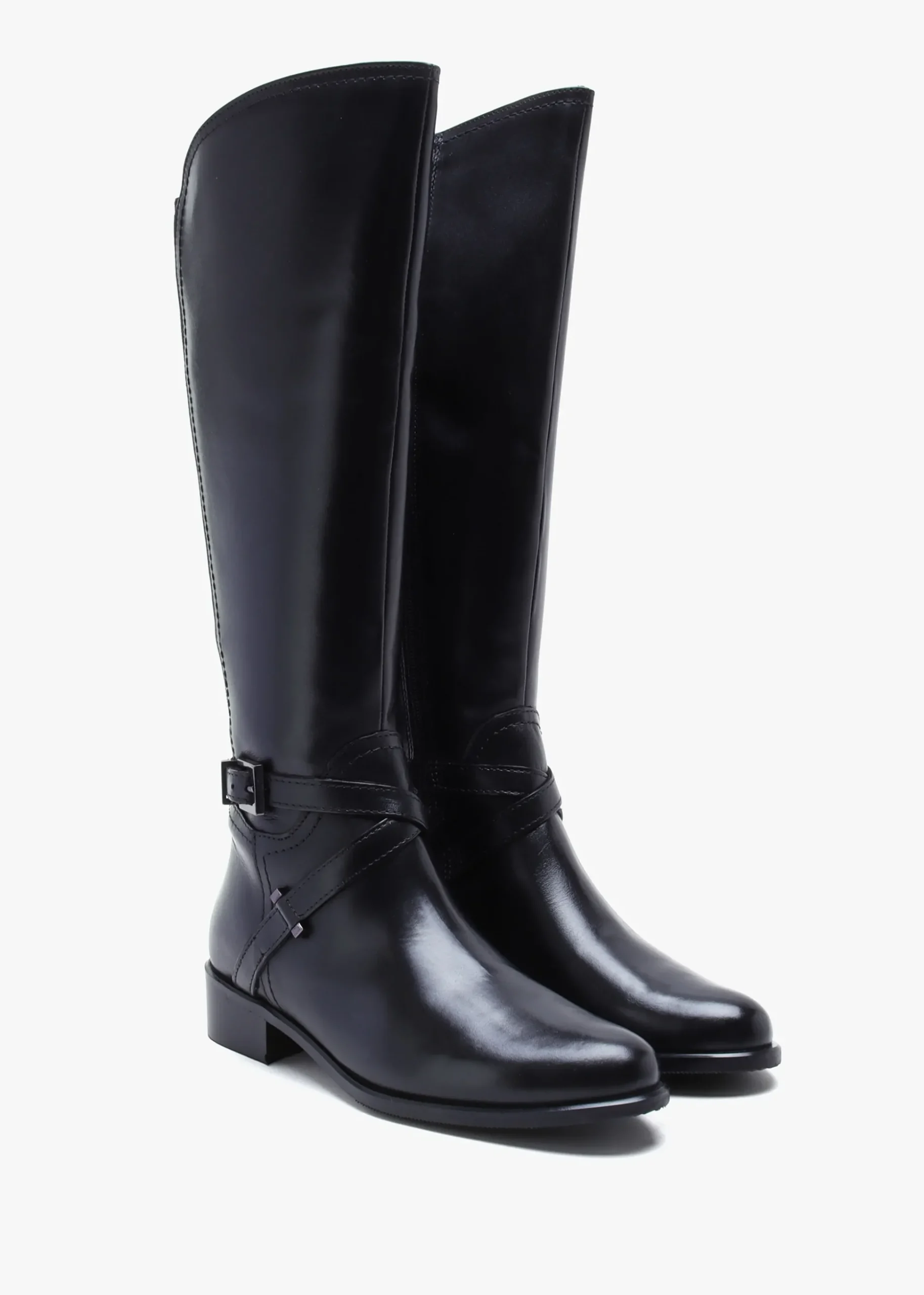Slasty Black Leather Knee Boots