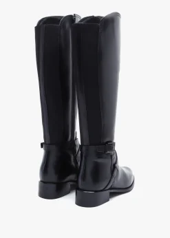 Slasty Black Leather Knee Boots