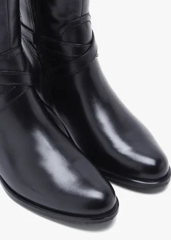 Slasty Black Leather Knee Boots