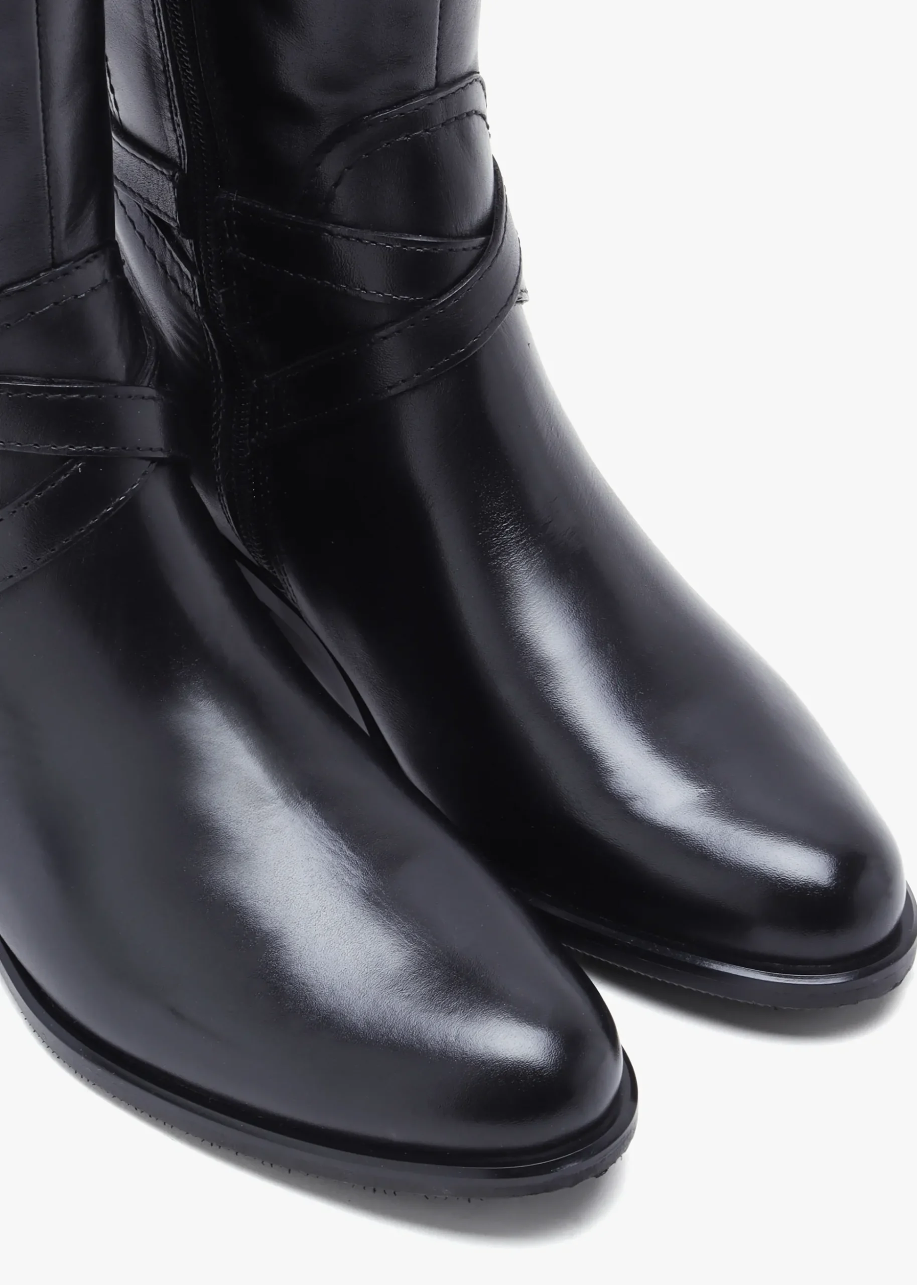 Slasty Black Leather Knee Boots