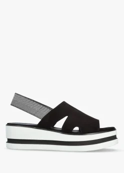 Slinger Black Suede Low Wedge Sandals