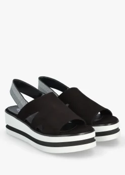 Slinger Black Suede Low Wedge Sandals