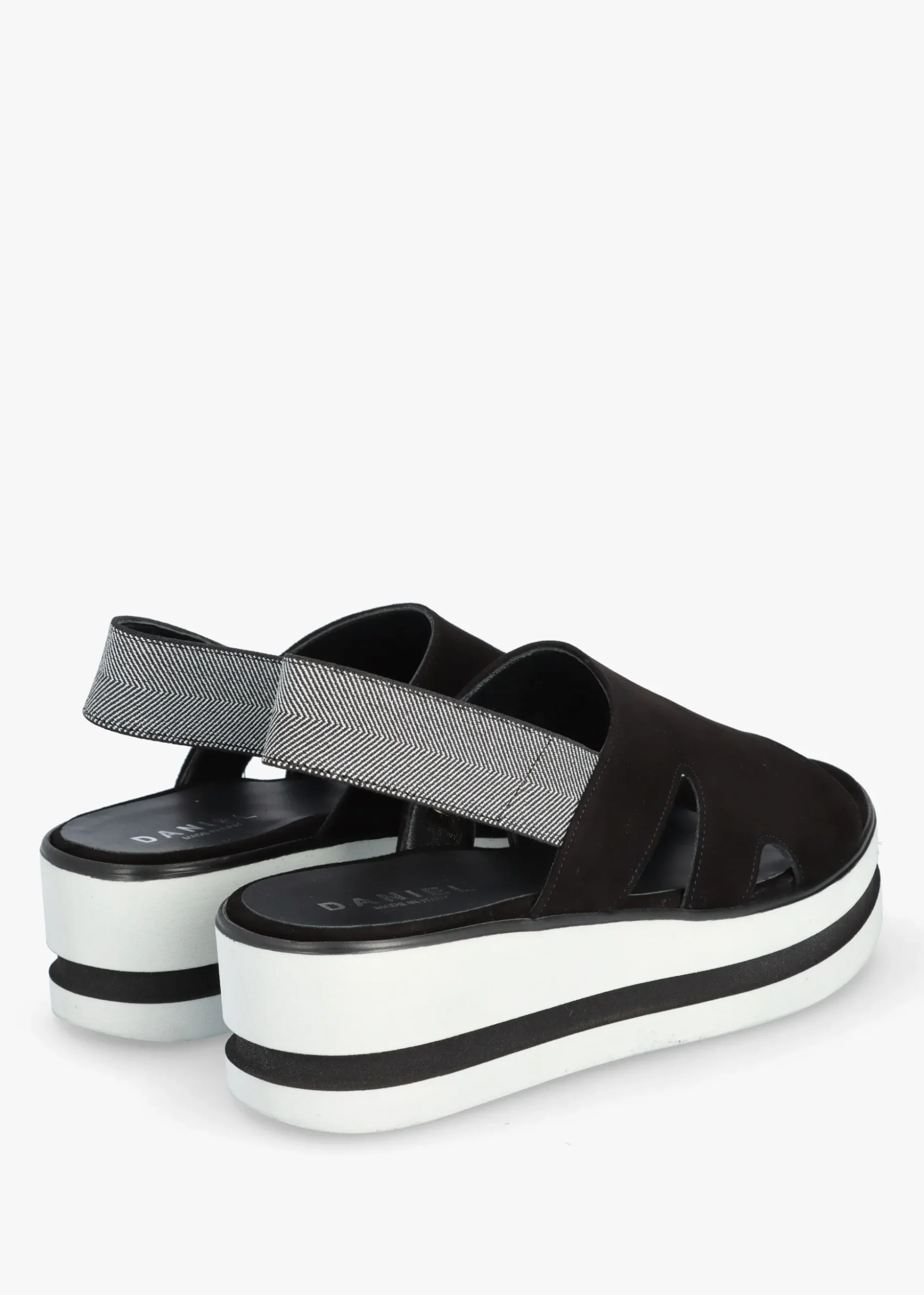 Slinger Black Suede Low Wedge Sandals