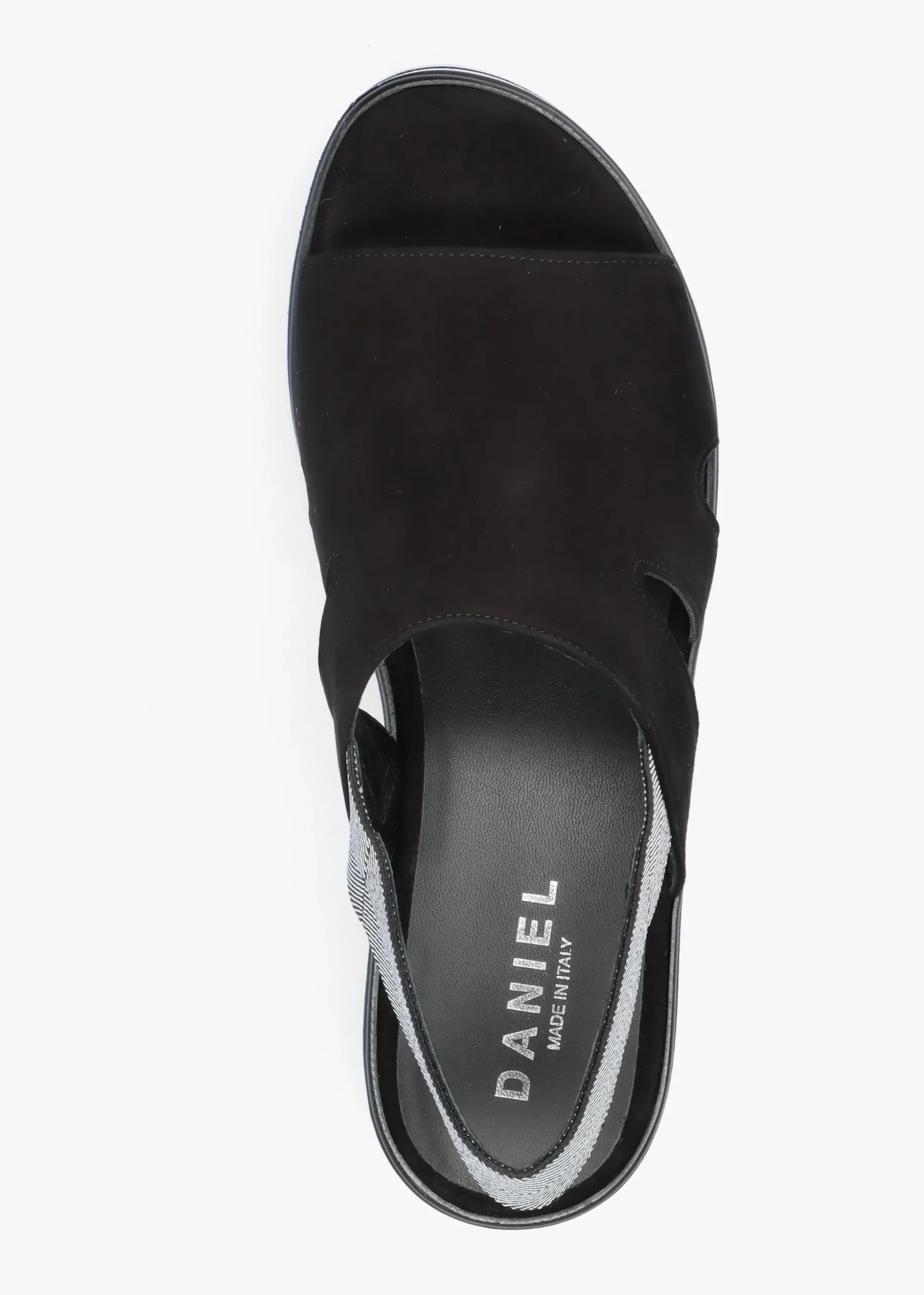 Slinger Black Suede Low Wedge Sandals