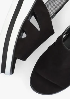 Slinger Black Suede Low Wedge Sandals