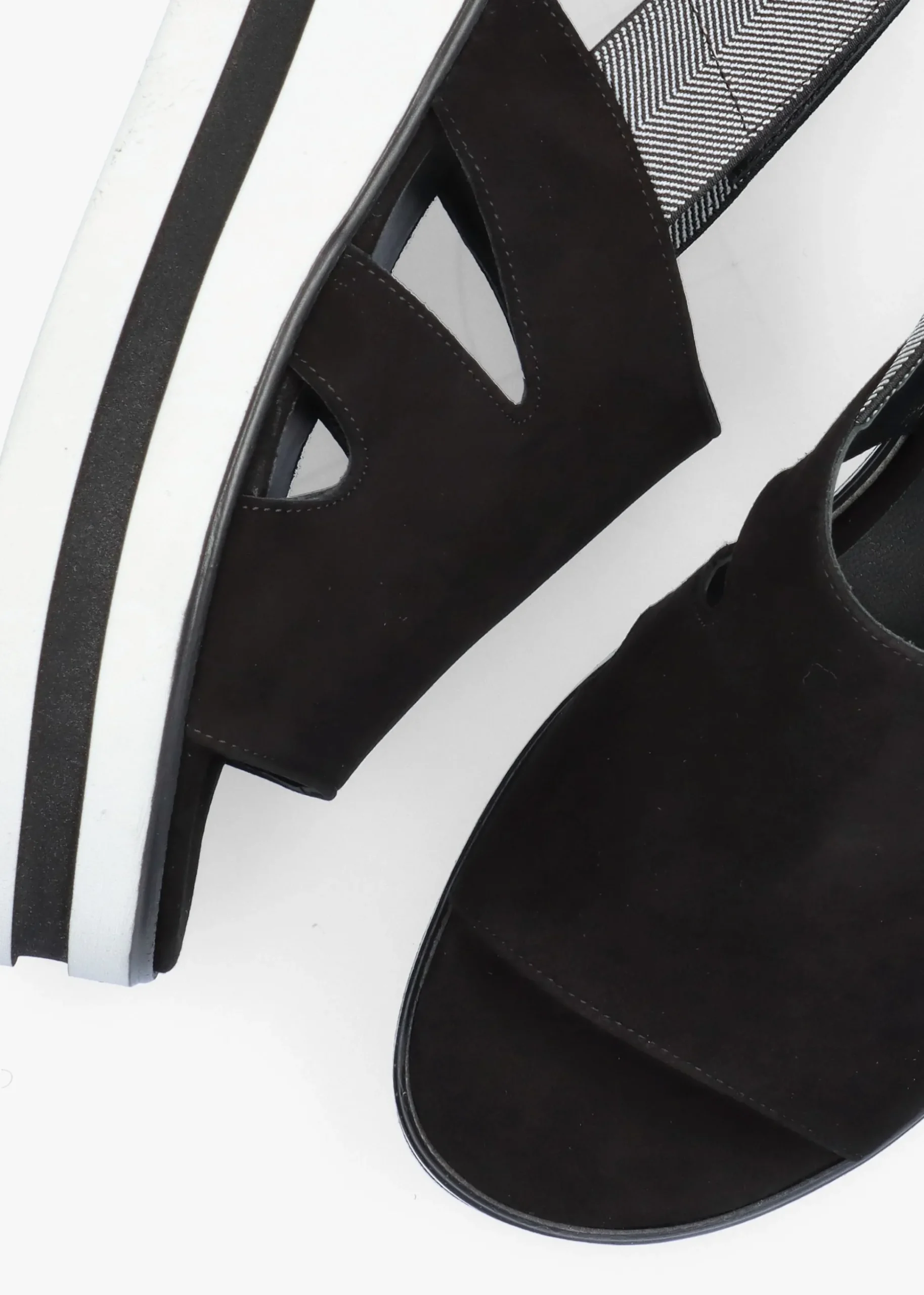Slinger Black Suede Low Wedge Sandals