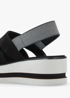Slinger Black Suede Low Wedge Sandals