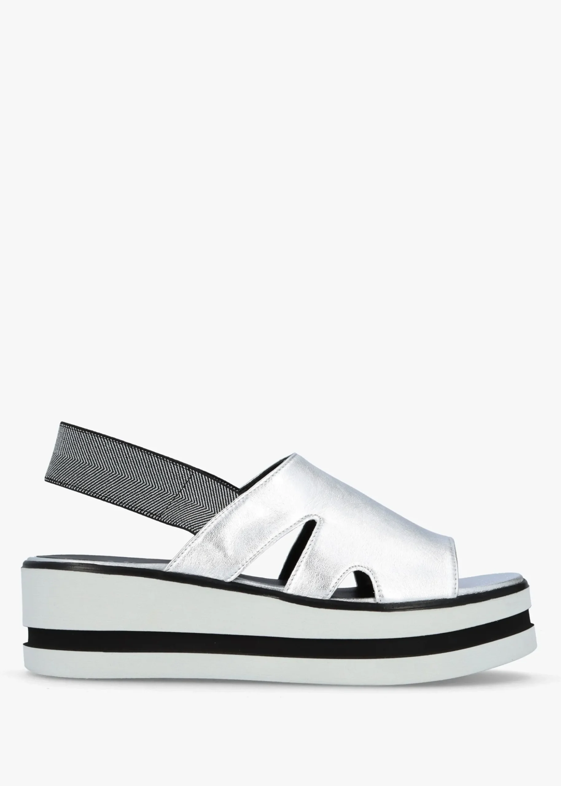 Slinger Silver Leather Low Wedge Sandals