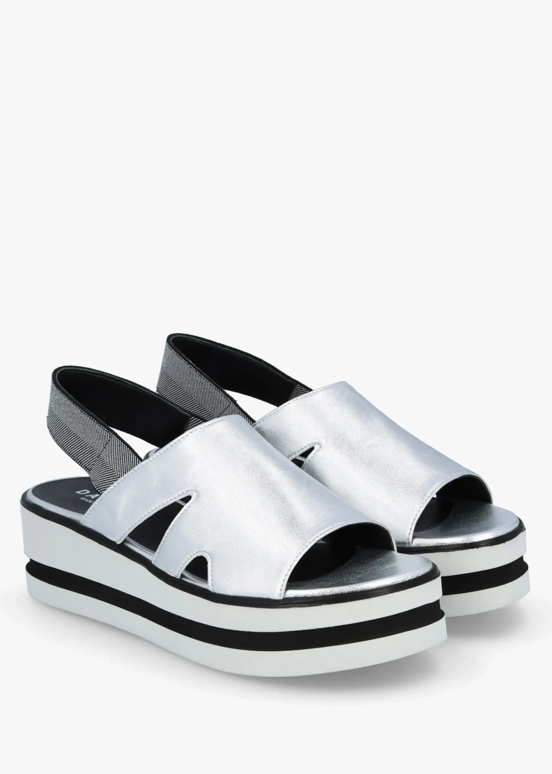 Slinger Silver Leather Low Wedge Sandals