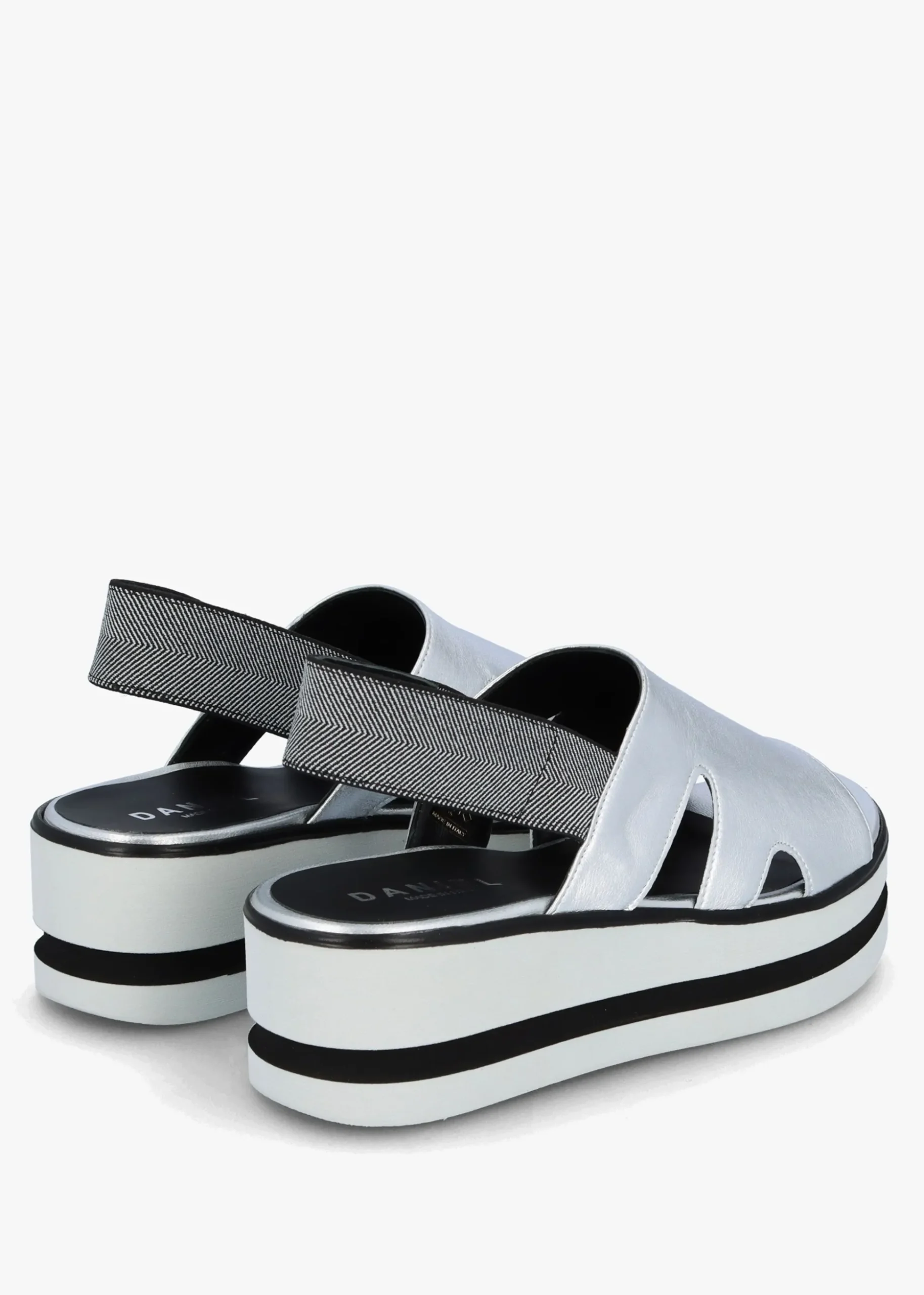 Slinger Silver Leather Low Wedge Sandals