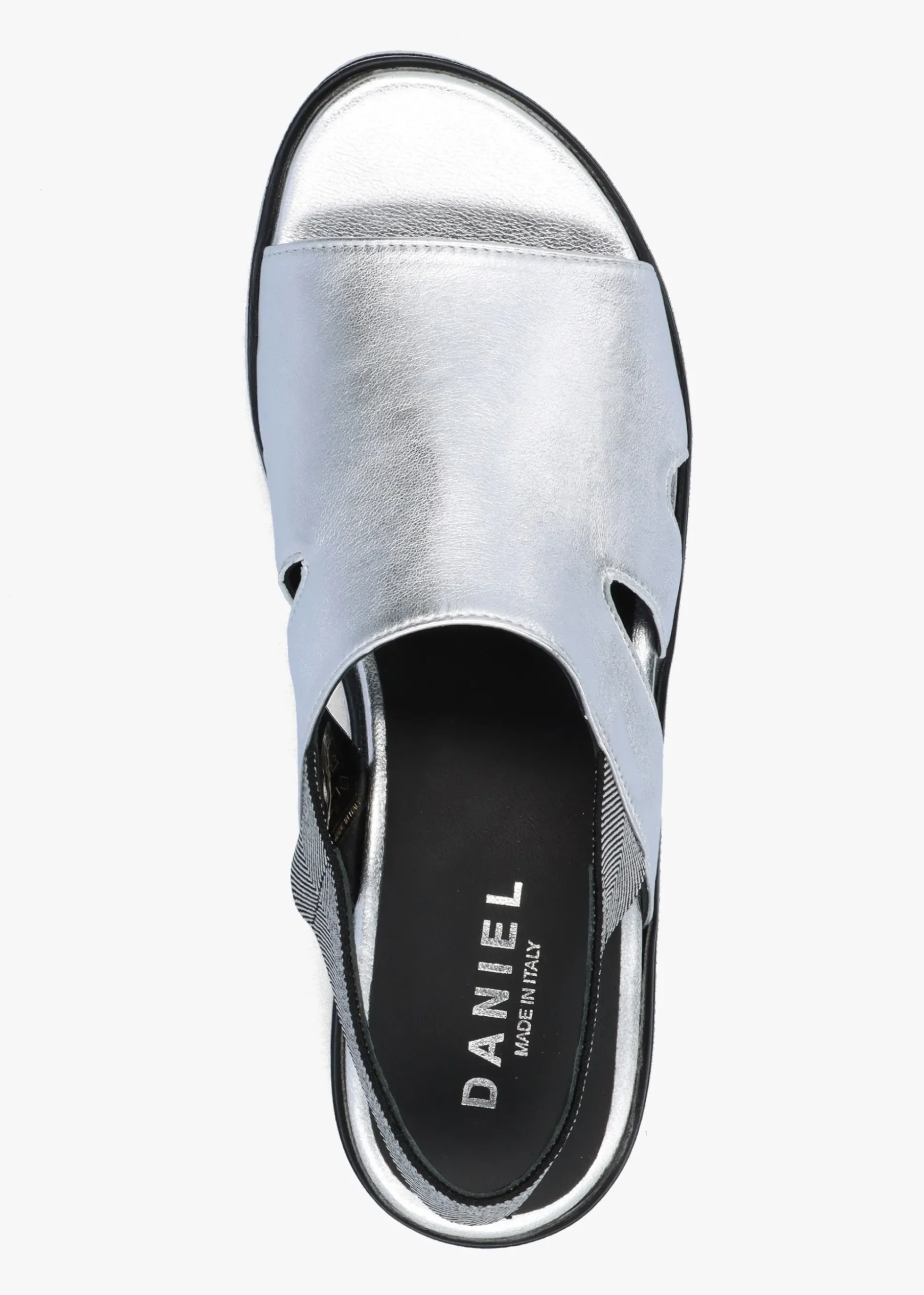 Slinger Silver Leather Low Wedge Sandals