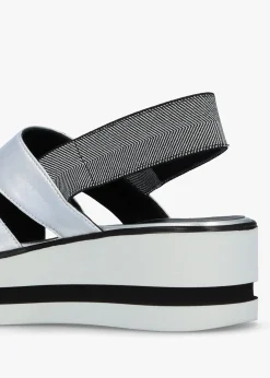 Slinger Silver Leather Low Wedge Sandals