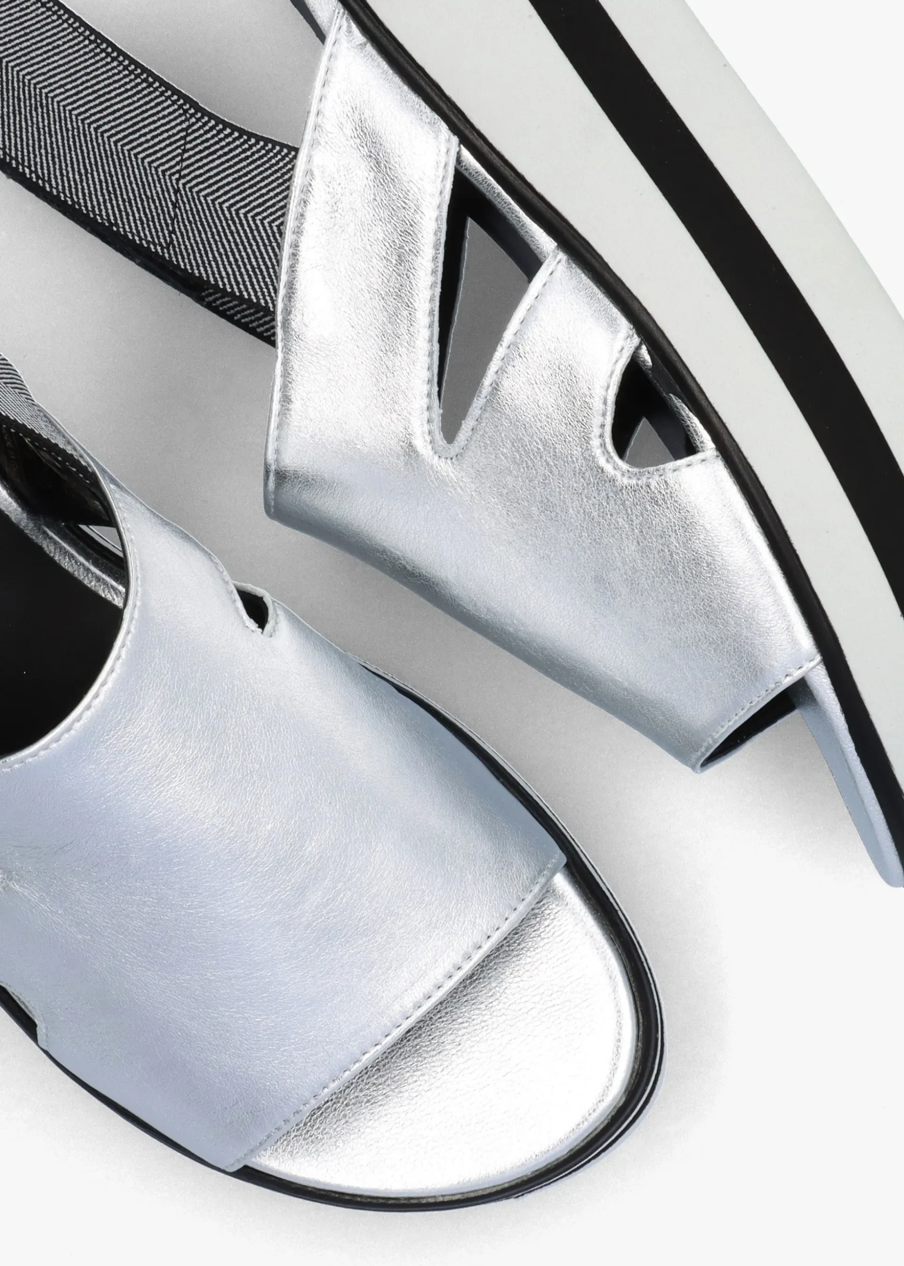 Slinger Silver Leather Low Wedge Sandals