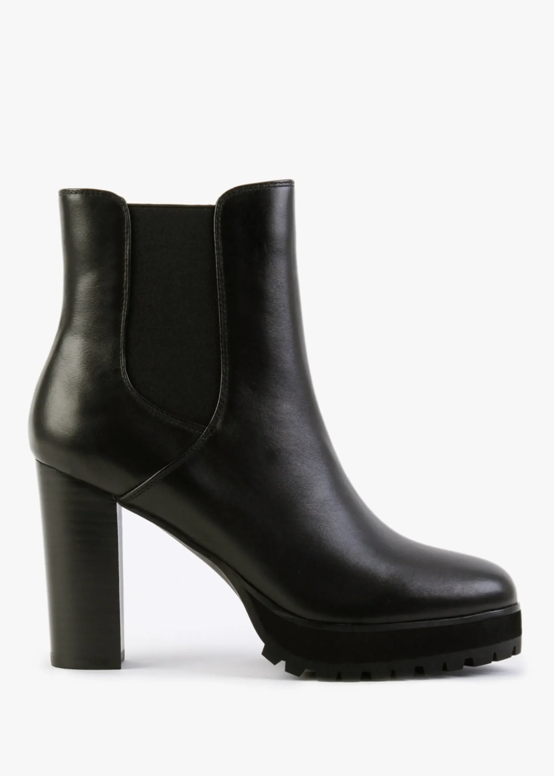 Slock Black Leather Block Heel Chelsea Boots